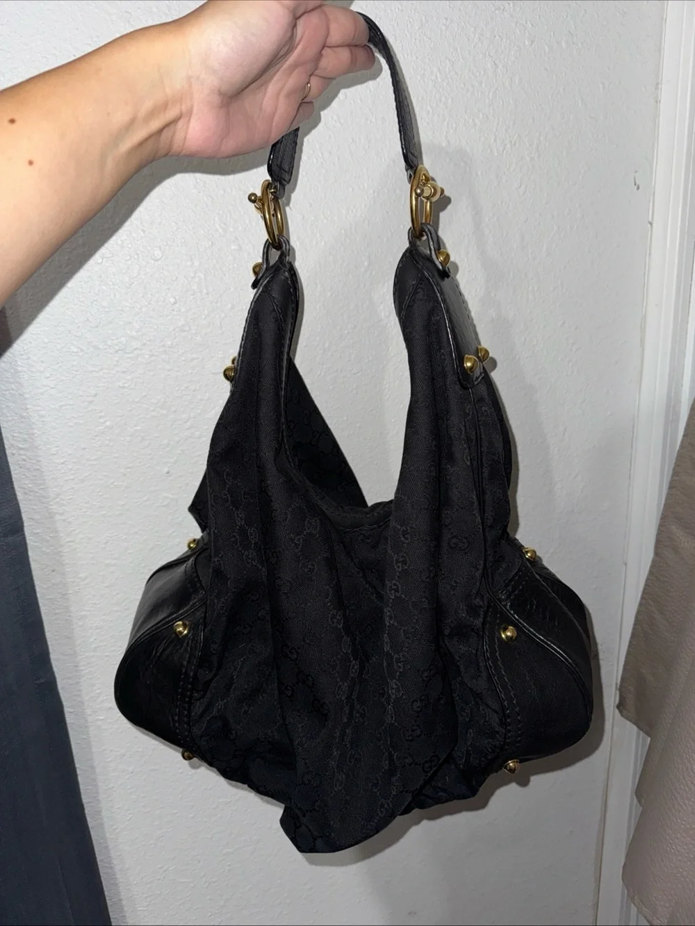 Y2K black Gucci Canvas monogram large shoulder bag